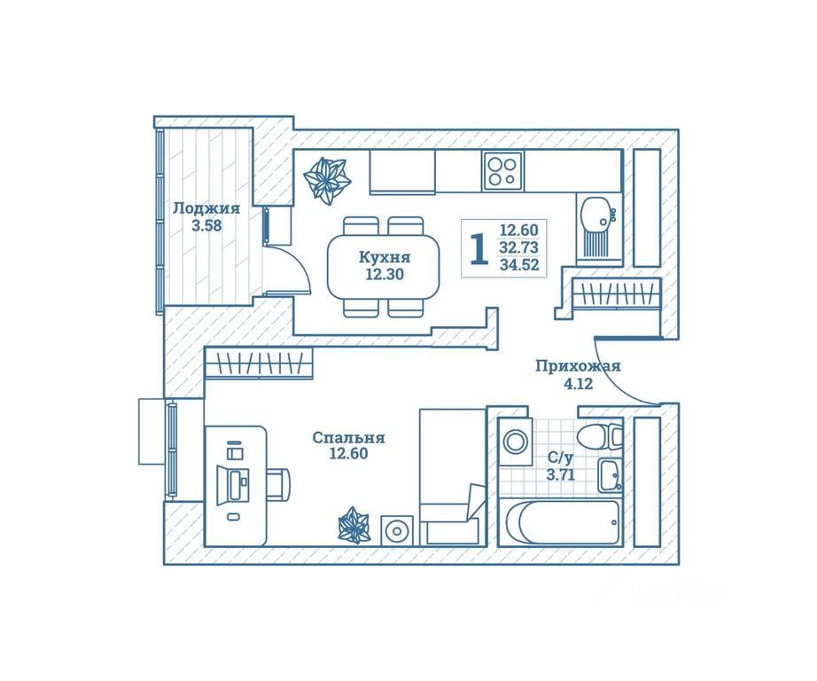 Apartment Sale, 34.5 sq. m. at Novograd Monino, ulitsa Alksnisa, rabochiy posyolok Monino, Shchyolkovo Urban District, Moscow Region, Russia #1