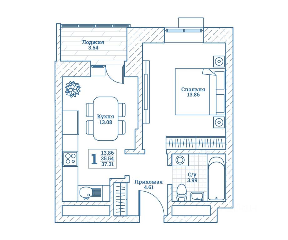 Продажа квартиры, 37,6 м² в ЖК «Новоград Монино», улица Алксниса, рабочий посёлок Монино, городской округ Щёлково, Московская область, Россия #1