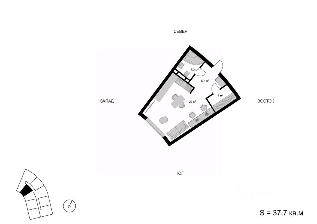 Apartment Sale, 37.7 sq. m. at Mytischi-Siti, Detskiy pereulok, Mytischi, Moscow Region, Russia #1
