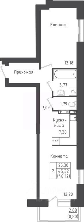 Apartment Sale, 46.12平方米 at Zeleny Oazis-Gorod, derevnya Rybaki, Dmitrovskiy Urban District, Moscow Region, Russia #1