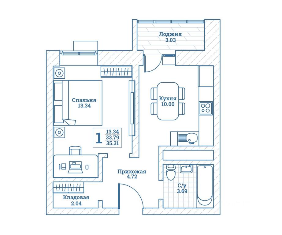 Apartment Sale, 35.7平方米 at Novograd Monino, ulitsa Alksnisa, rabochiy posyolok Monino, Shchyolkovo Urban District, Moscow Region, Russia #1