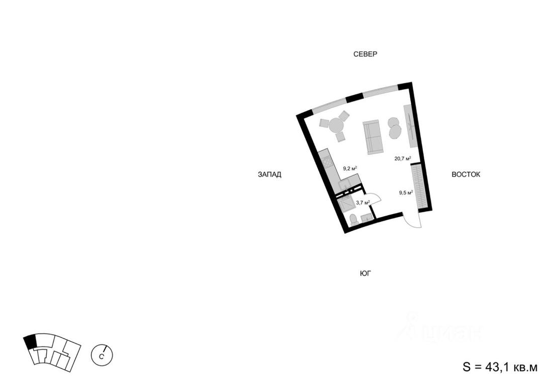 Apartment Sale, 43.1 sq. m. at Mytischi-Siti, Detskiy pereulok, Mytischi, Moscow Region, Russia #1