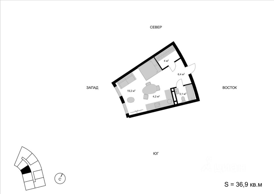 Apartment Sale, 36.9 sq. m. at Mytischi-Siti, Detskiy pereulok, Mytischi, Moscow Region, Russia #1