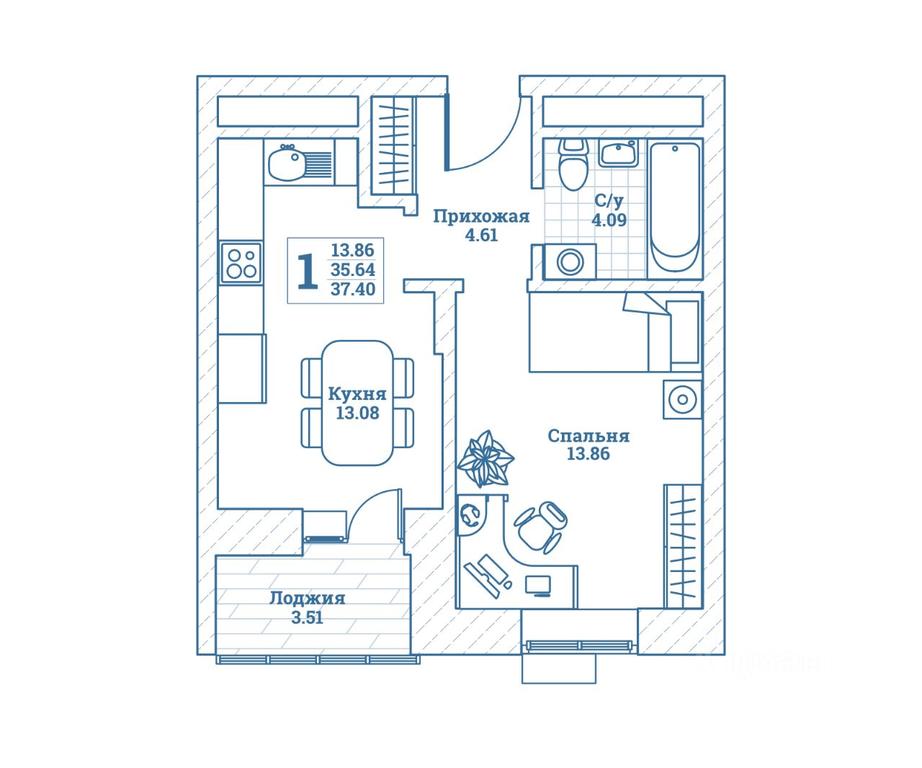 Apartment Sale, 37.6平方米 at Novograd Monino, ulitsa Alksnisa, rabochiy posyolok Monino, Shchyolkovo Urban District, Moscow Region, Russia #1