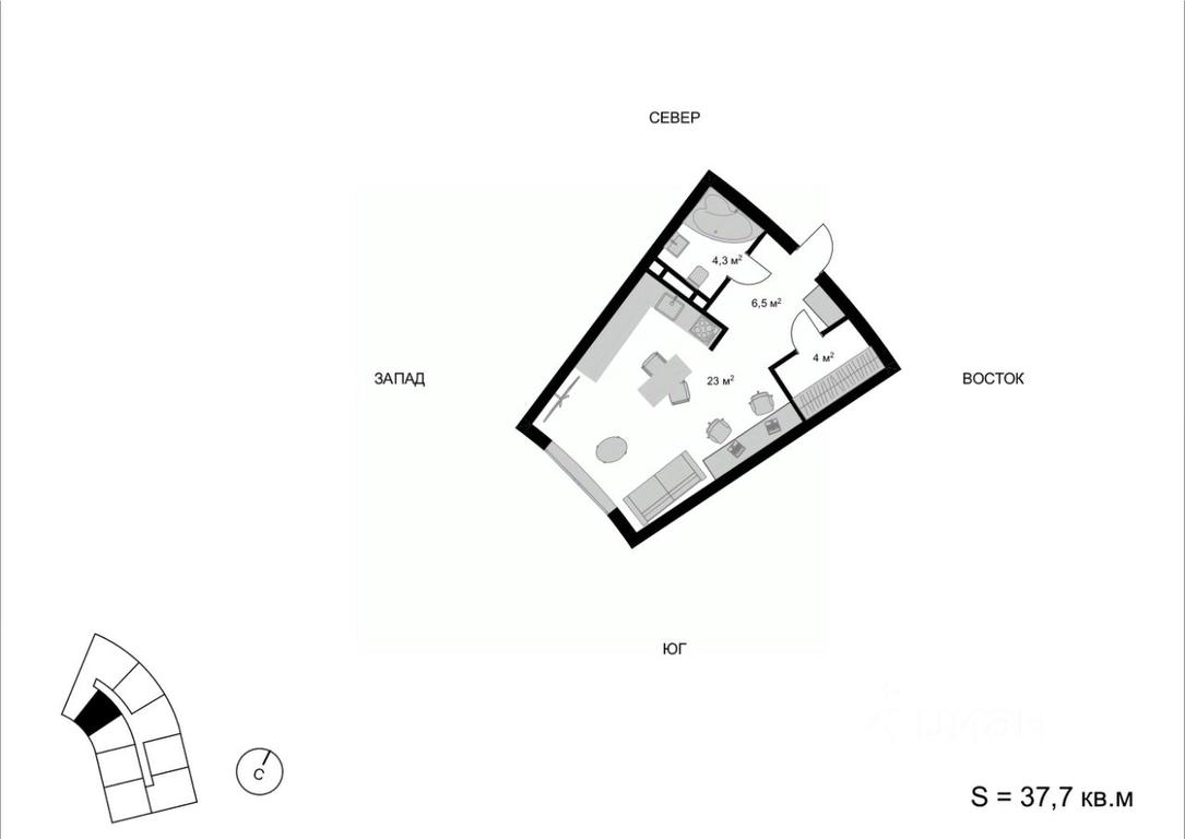 Apartment Sale, 37.7 sq. m. at Mytischi-Siti, Detskiy pereulok, Mytischi, Moscow Region, Russia #1
