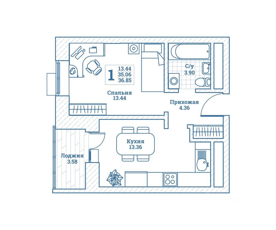 Apartment Sale, 37 sq. m. at Novograd Monino, ulitsa Alksnisa, rabochiy posyolok Monino, Shchyolkovo Urban District, Moscow Region, Russia #1