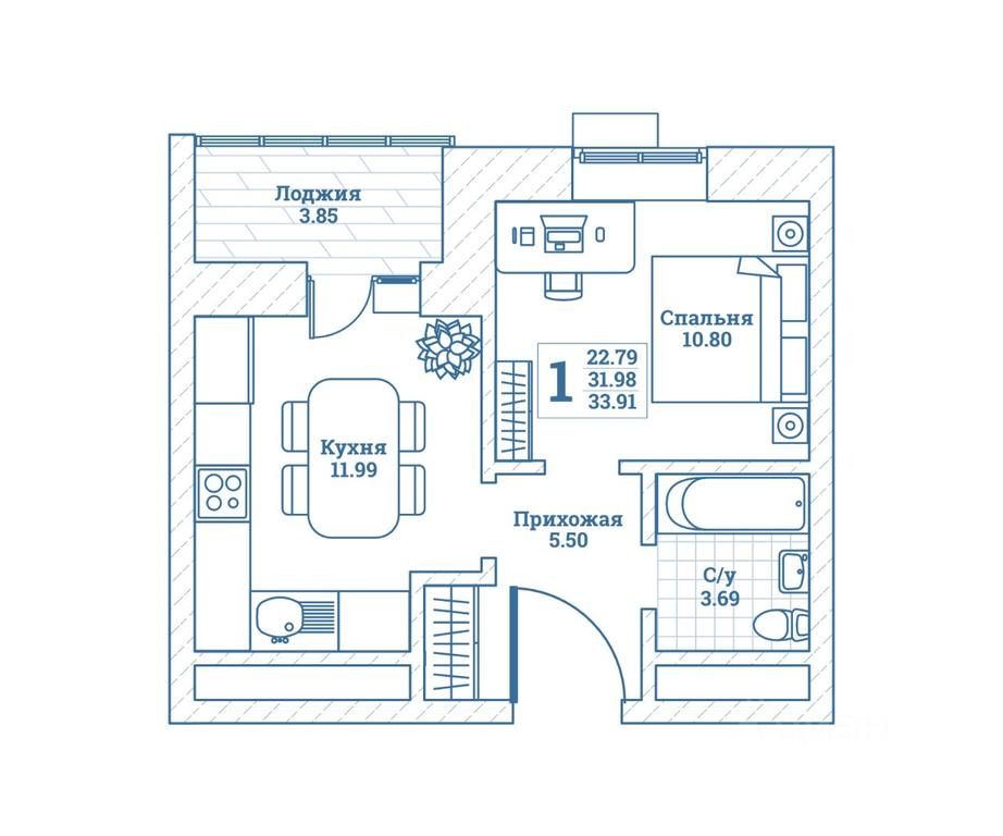 Apartment Sale, 34.2 sq. m. at Novograd Monino, ulitsa Alksnisa, rabochiy posyolok Monino, Shchyolkovo Urban District, Moscow Region, Russia #1