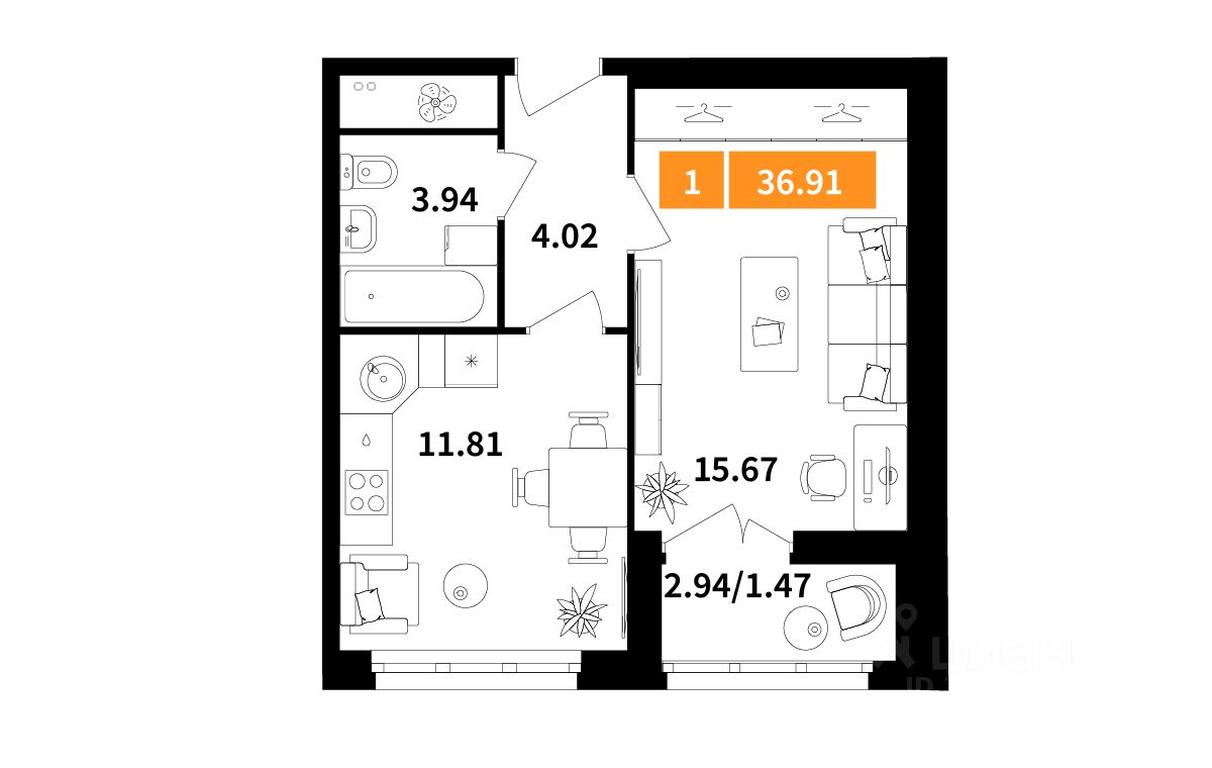 Apartment Sale, 36.91 sq. m. at Planerny kvartal, Molodyozhnaya Street, Khimki, Moscow Region, Russia #1