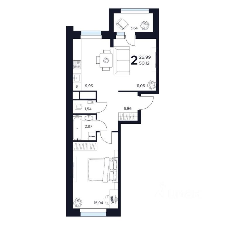 1-BD Apartment Sale, 50.12平方米 at VOSTOK II, Germana Titova Street, 2, Khimki, Moscow Region, Russia #1