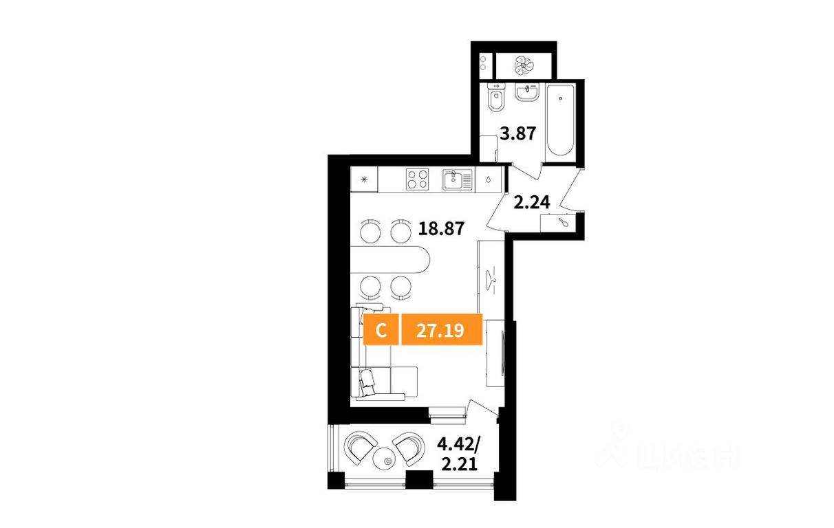 Apartment Sale, 27.19 sq. m. at Planerny kvartal, Molodyozhnaya Street, Khimki, Moscow Region, Russia #1