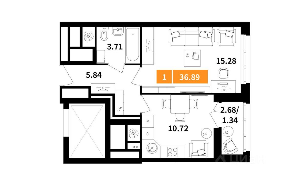 Apartment Sale, 36.89 sq. m. at Planerny kvartal, Molodyozhnaya Street, Khimki, Moscow Region, Russia #1