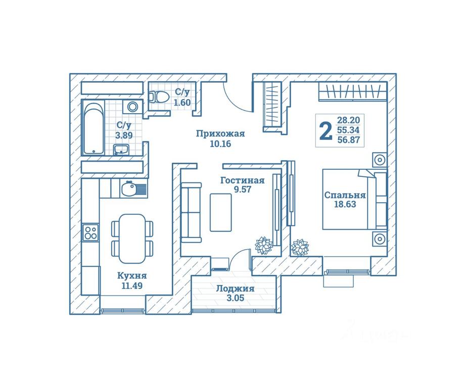 1-BD Apartment Sale, 57.1 sq. m. at Novograd Monino, ulitsa Alksnisa, rabochiy posyolok Monino, Shchyolkovo Urban District, Moscow Region, Russia #1