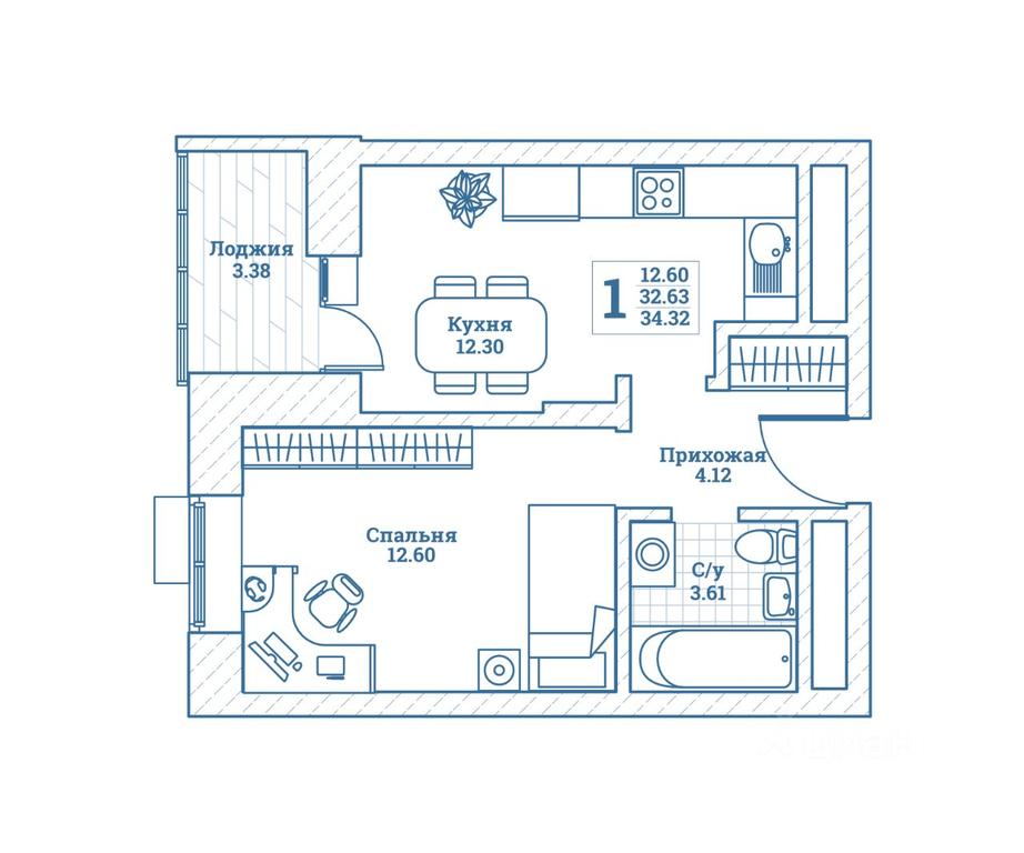 Apartment Sale, 34.6 sq. m. at Novograd Monino, ulitsa Alksnisa, rabochiy posyolok Monino, Shchyolkovo Urban District, Moscow Region, Russia #1