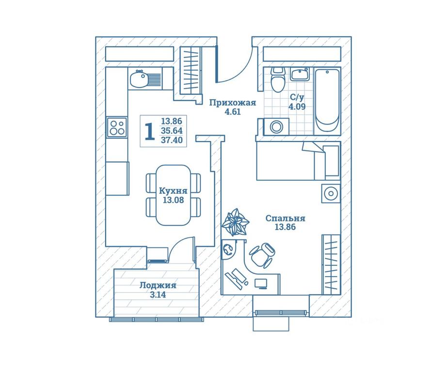 Apartment Sale, 37.5 sq. m. at Novograd Monino, ulitsa Alksnisa, rabochiy posyolok Monino, Shchyolkovo Urban District, Moscow Region, Russia #1