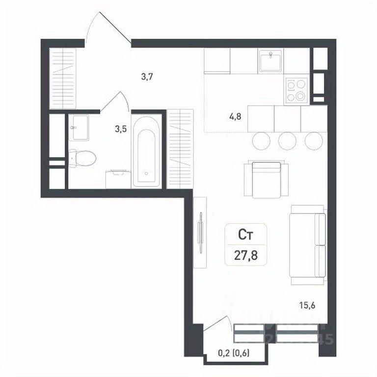 Apartment Sale, 27.8 sq. m. at Novaya Shcherbinka, Borisovka Village, Podolsk City District, Moscow Region, Russia #1