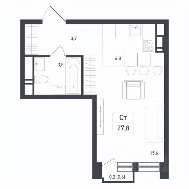Apartment Sale, 27.8 sq. m. at Novaya Shcherbinka, Borisovka Village, Podolsk City District, Moscow Region, Russia #1