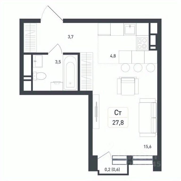 Apartment Sale, 27.8 sq. m. at Novaya Shcherbinka, Borisovka Village, Podolsk City District, Moscow Region, Russia #2