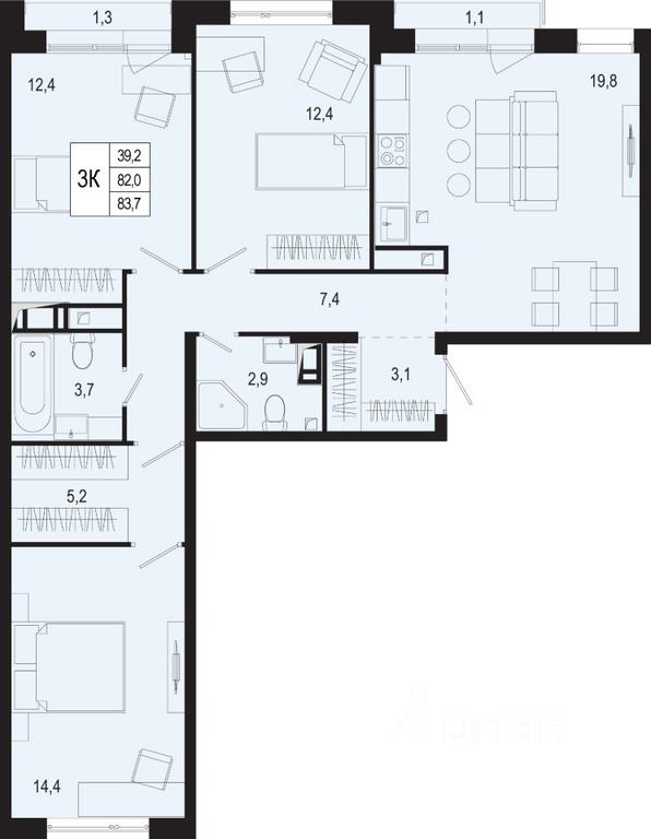 2-BD Apartment Sale, 82 sq. m. at Novaya Shcherbinka, Borisovka Village, Podolsk City District, Moscow Region, Russia #1