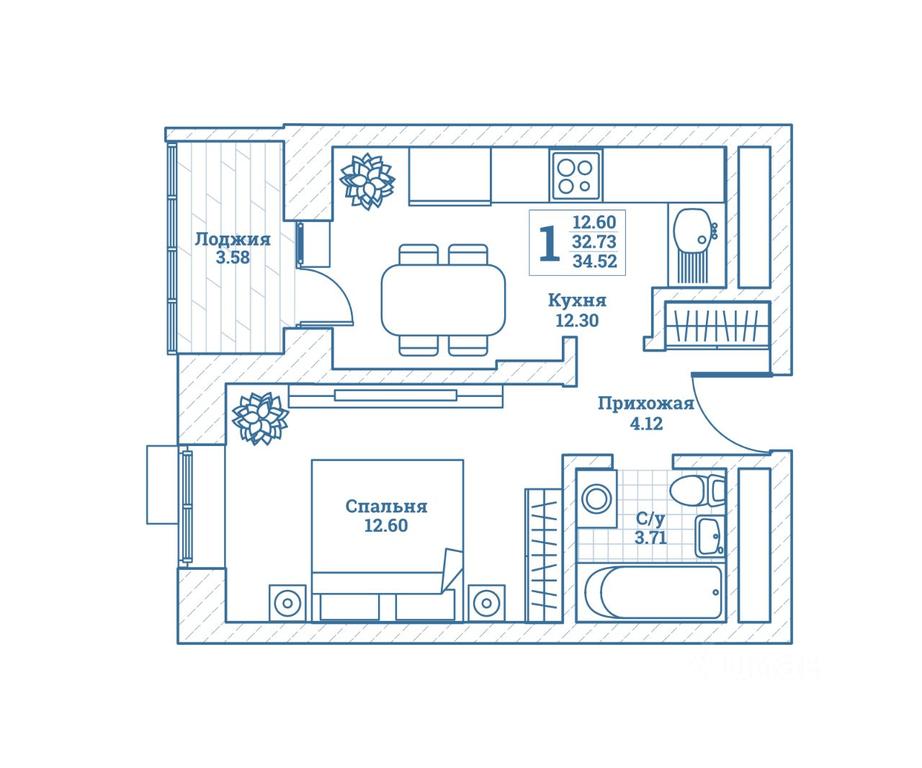 Apartment Sale, 34.9平方米 at Novograd Monino, ulitsa Alksnisa, rabochiy posyolok Monino, Shchyolkovo Urban District, Moscow Region, Russia #1