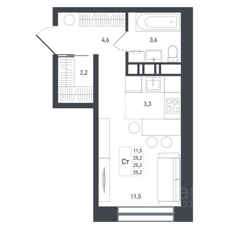 Apartment Sale, 25.2平方米 at Novaya Shcherbinka, Borisovka Village, Podolsk City District, Moscow Region, Russia #1
