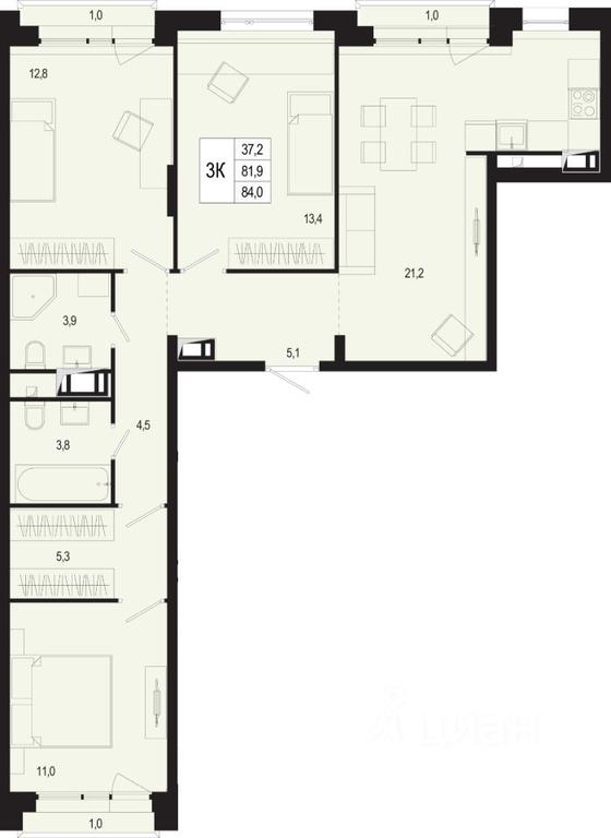 2-BD Apartment Sale, 81.9 sq. m. at Novaya Shcherbinka, Borisovka Village, Podolsk City District, Moscow Region, Russia #1