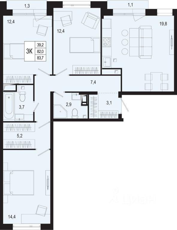 2-BD Apartment Sale, 82 sq. m. at Novaya Shcherbinka, Borisovka Village, Podolsk City District, Moscow Region, Russia #1