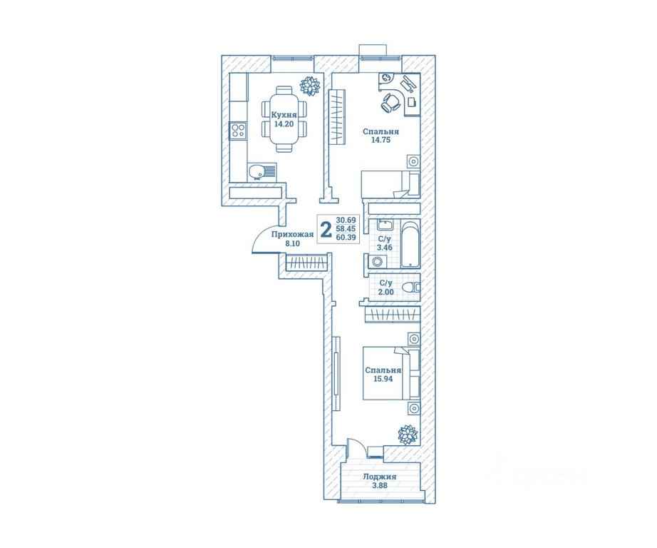 1-BD Apartment Sale, 60.8平方米 at Novograd Monino, ulitsa Alksnisa, rabochiy posyolok Monino, Shchyolkovo Urban District, Moscow Region, Russia #1