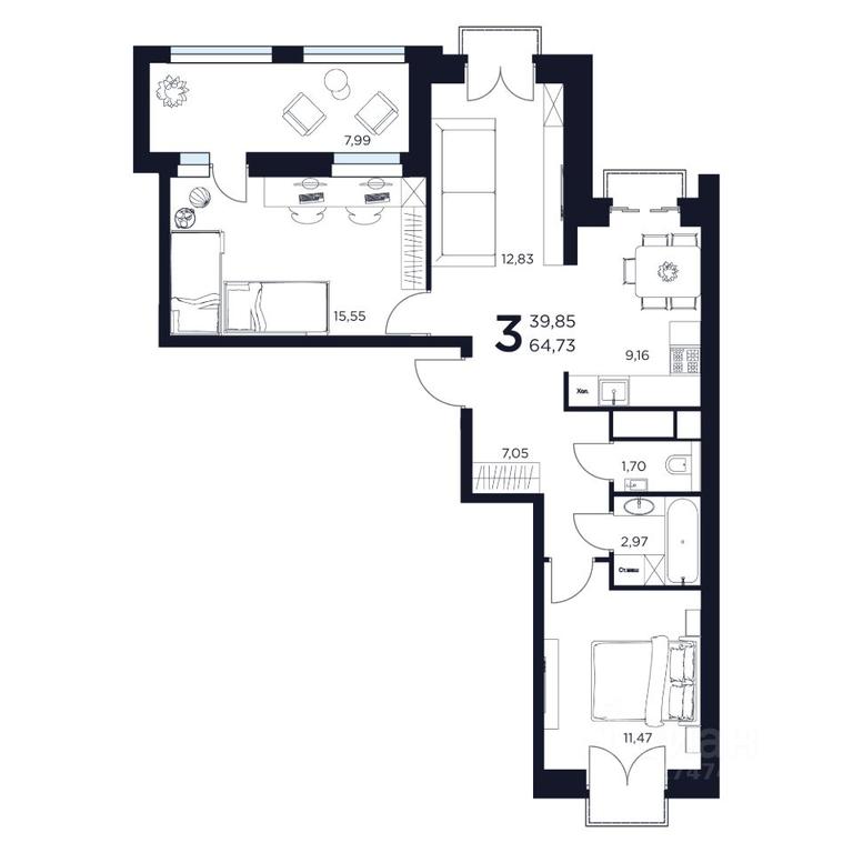 2-BD Apartment Sale, 64.73平方米 at VOSTOK II, Germana Titova Street, 2, Khimki, Moscow Region, Russia #1 2-BD Apartment Sale, 64.73平方米 at VOSTOK II, Germana Titova Street, 2, Khimki, Moscow Region, Russia #1