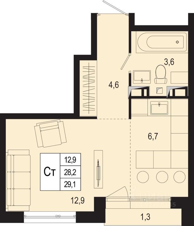 Apartment Sale, 28.2 sq. m. at Novaya Shcherbinka, Borisovka Village, Podolsk City District, Moscow Region, Russia #1 Apartment Sale, 28.2 sq. m. at Novaya Shcherbinka, Borisovka Village, Podolsk City District, Moscow Region, Russia #1
