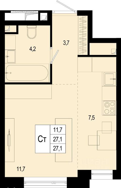 Apartment Sale, 27.1平方米 at Novaya Shcherbinka, Borisovka Village, Podolsk City District, Moscow Region, Russia #1