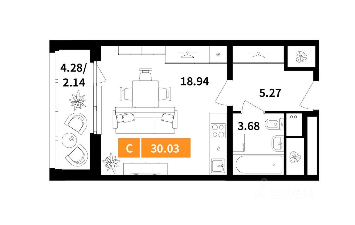 Apartment Sale, 30.03 sq. m. at Planerny kvartal, Molodyozhnaya Street, Khimki, Moscow Region, Russia #1