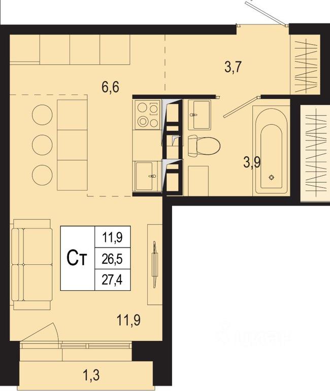 Apartment Sale, 26.5 sq. m. at Novaya Shcherbinka, Borisovka Village, Podolsk City District, Moscow Region, Russia #1