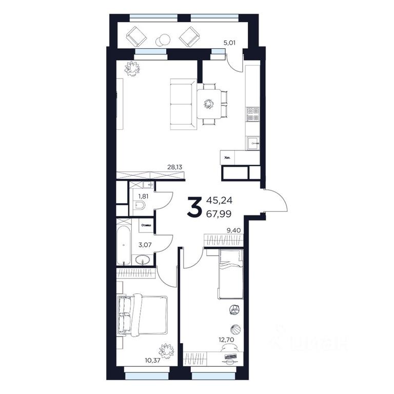 2-BD Apartment Sale, 67.99 sq. m. at VOSTOK II, Germana Titova Street, 2, Khimki, Moscow Region, Russia #1