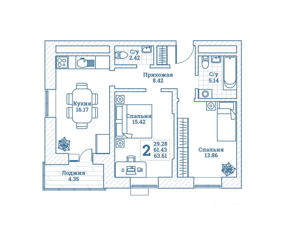 1-BD Apartment Sale, 64.6平方米 at Novograd Monino, ulitsa Alksnisa, rabochiy posyolok Monino, Shchyolkovo Urban District, Moscow Region, Russia #1