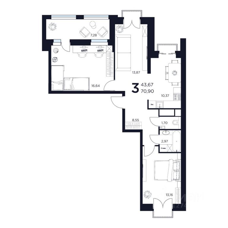 2-BD Apartment Sale, 70.9 sq. m. at VOSTOK II, Germana Titova Street, 2, Khimki, Moscow Region, Russia #1