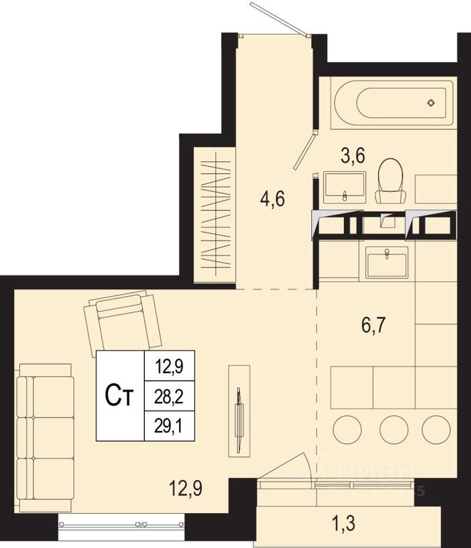 Apartment Sale, 28.2平方米 at Novaya Shcherbinka, Borisovka Village, Podolsk City District, Moscow Region, Russia #1 Apartment Sale, 28.2平方米 at Novaya Shcherbinka, Borisovka Village, Podolsk City District, Moscow Region, Russia #1