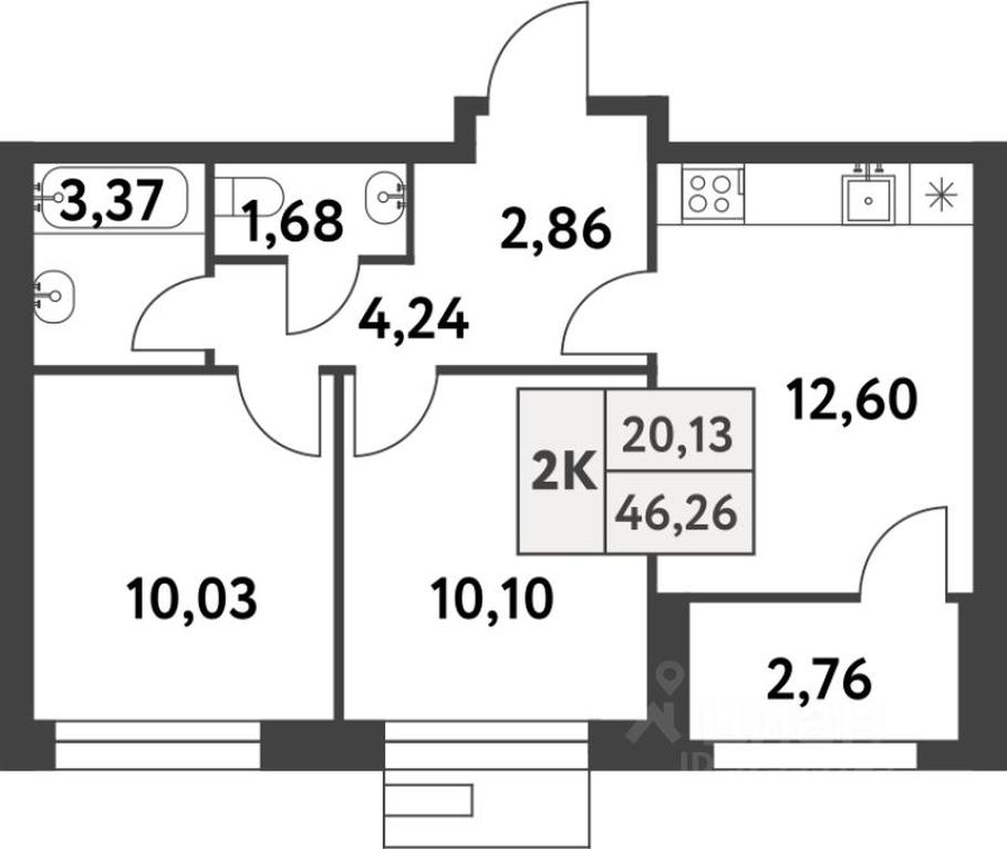 1-BD Apartment Sale, 46.2 sq. m. at Smart Garden (Smart Garden), 5-ya ulitsa Lesnyye Polyany, posyolok Gazoprovod, Kommunarka District, Novomoskovskiy Administrative Okrug, Moscow, Russia #1