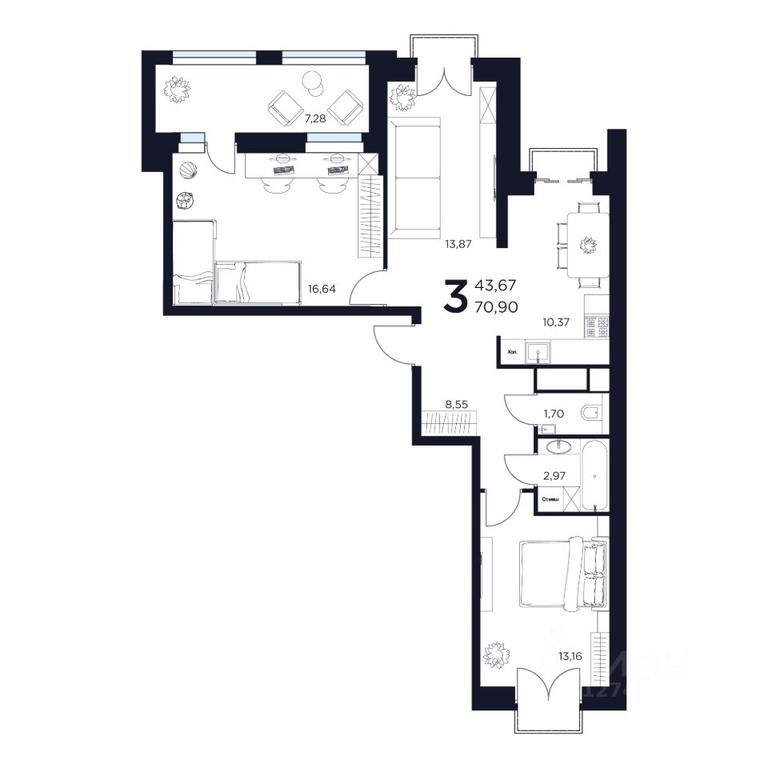 2-BD Apartment Sale, 70.9平方米 at VOSTOK II, Germana Titova Street, 2, Khimki, Moscow Region, Russia #1