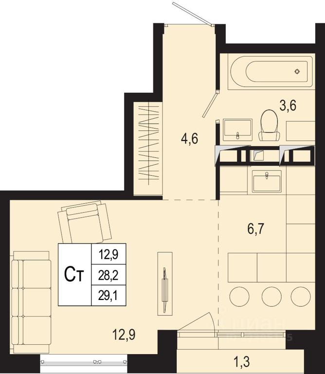 Apartment Sale, 28.2 sq. m. at Novaya Shcherbinka, Borisovka Village, Podolsk City District, Moscow Region, Russia #1 Apartment Sale, 28.2 sq. m. at Novaya Shcherbinka, Borisovka Village, Podolsk City District, Moscow Region, Russia #1