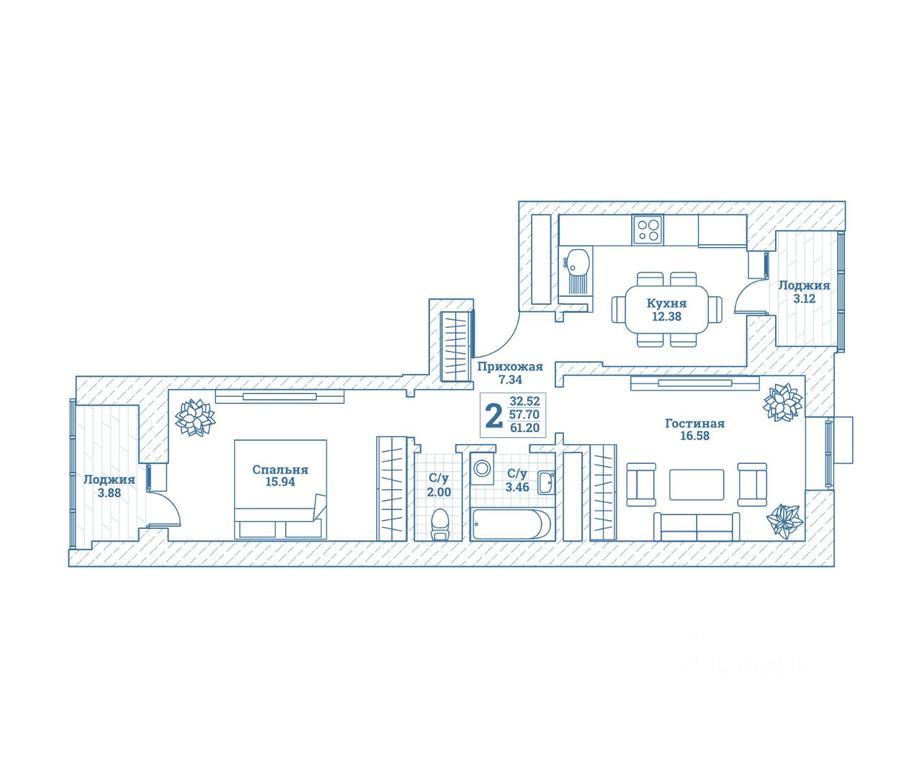 1-BD Apartment Sale, 61.4平方米 at Novograd Monino, ulitsa Alksnisa, rabochiy posyolok Monino, Shchyolkovo Urban District, Moscow Region, Russia #1