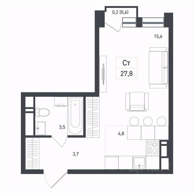 Apartment Sale, 27.8 sq. m. at Novaya Shcherbinka, Borisovka Village, Podolsk City District, Moscow Region, Russia #1