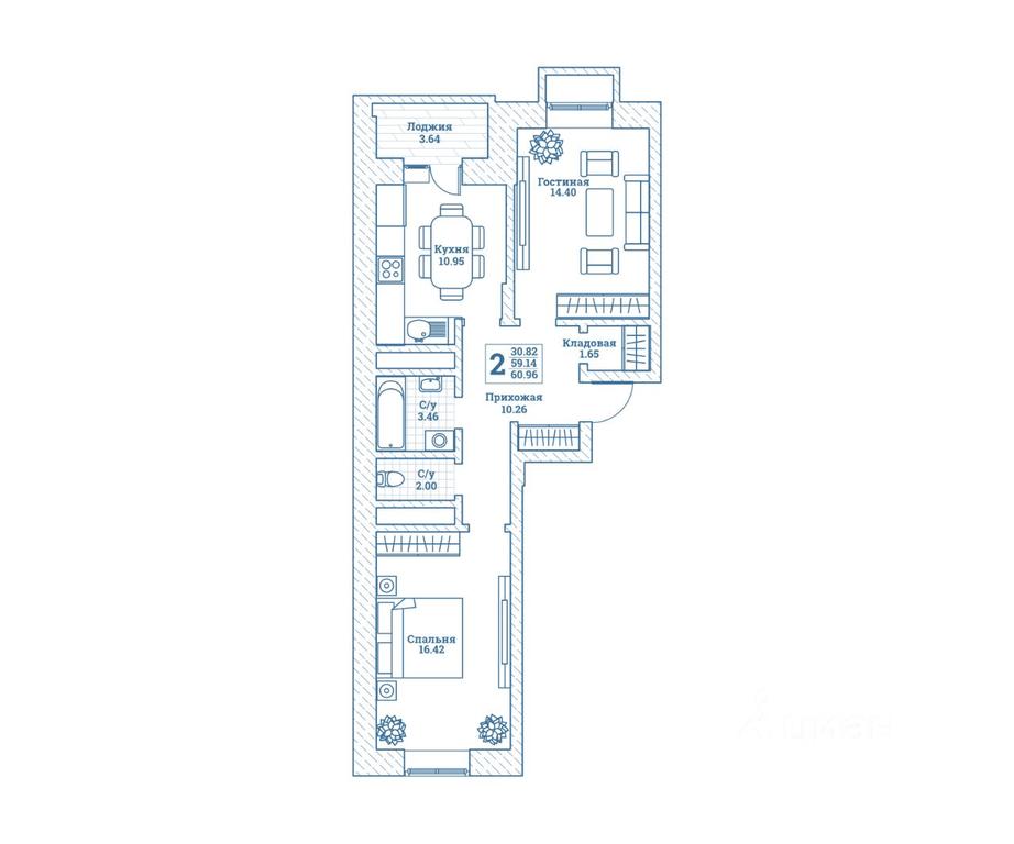 1-BD Apartment Sale, 61.3平方米 at Novograd Monino, ulitsa Alksnisa, rabochiy posyolok Monino, Shchyolkovo Urban District, Moscow Region, Russia #1