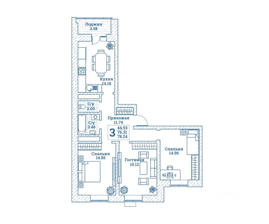 2-BD Apartment Sale, 78.5 sq. m. at Novograd Monino, ulitsa Alksnisa, rabochiy posyolok Monino, Shchyolkovo Urban District, Moscow Region, Russia #1