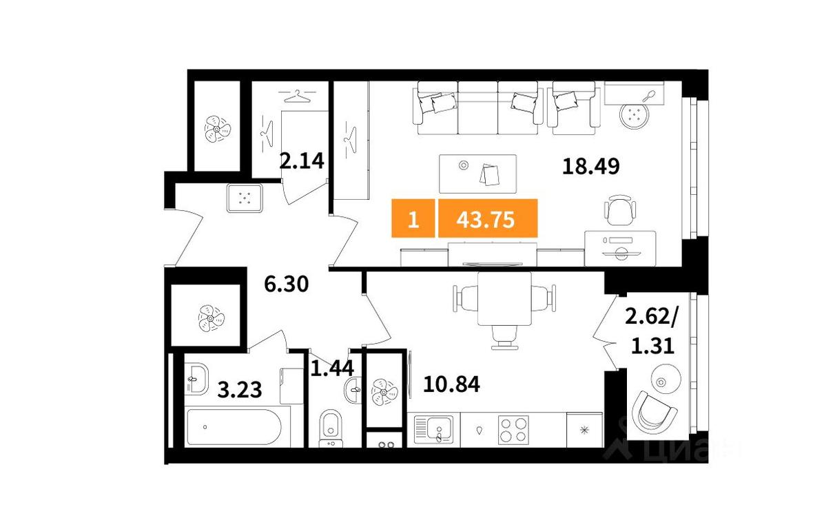 Apartment Sale, 43.75 sq. m. at Planerny kvartal, Molodyozhnaya Street, Khimki, Moscow Region, Russia #1