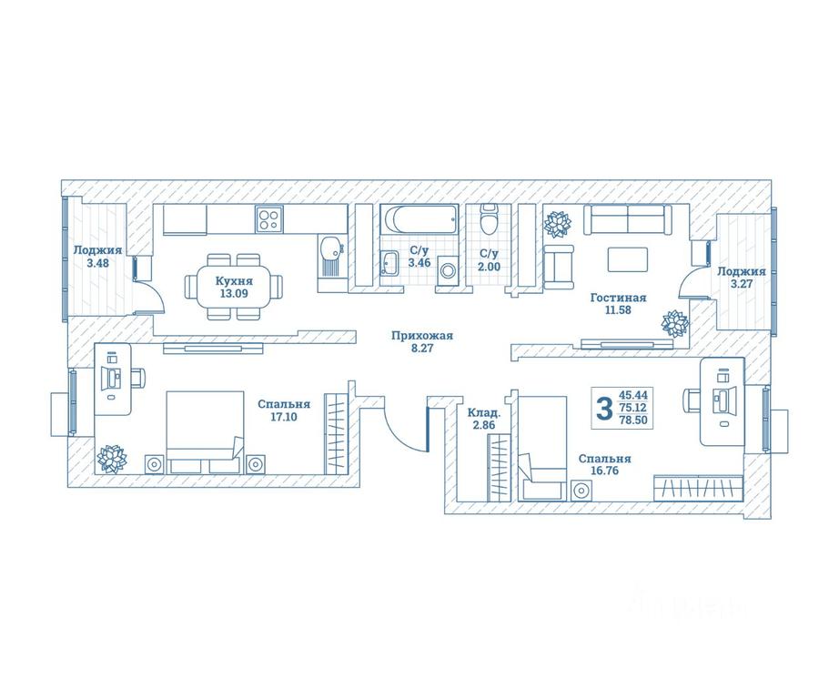 2-BD Apartment Sale, 78.9平方米 at Novograd Monino, ulitsa Alksnisa, rabochiy posyolok Monino, Shchyolkovo Urban District, Moscow Region, Russia #1
