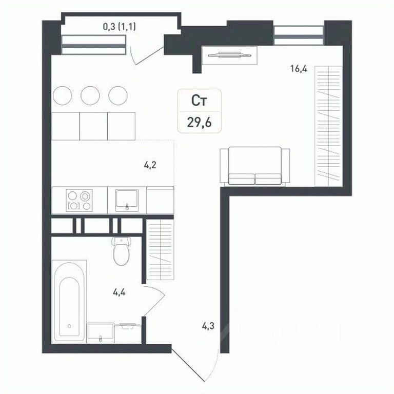 Apartment Sale, 29.6 sq. m. at Novaya Shcherbinka, Borisovka Village, Podolsk City District, Moscow Region, Russia #1
