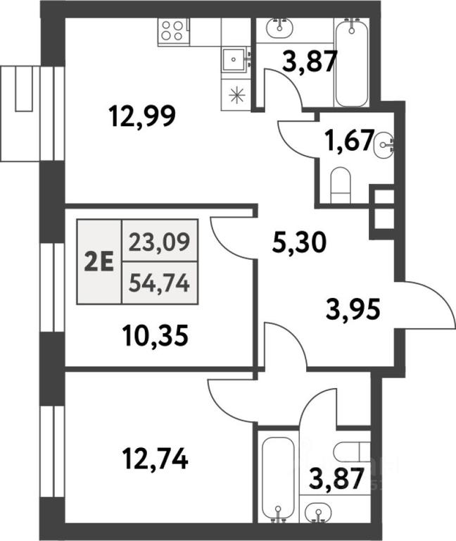 1-BD Apartment Sale, 54.7 sq. m. at Smart Garden (Smart Garden), 5-ya ulitsa Lesnyye Polyany, posyolok Gazoprovod, Kommunarka District, Novomoskovskiy Administrative Okrug, Moscow, Russia #1