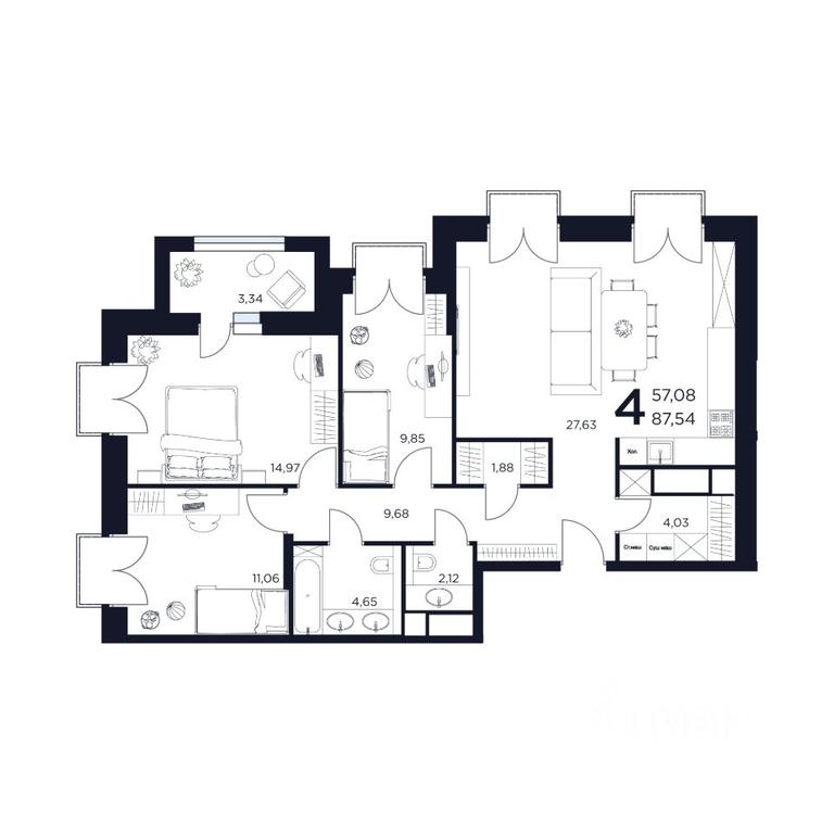 3-BD Apartment Sale, 87.54 sq. m. at VOSTOK II, Germana Titova Street, 2, Khimki, Moscow Region, Russia #1