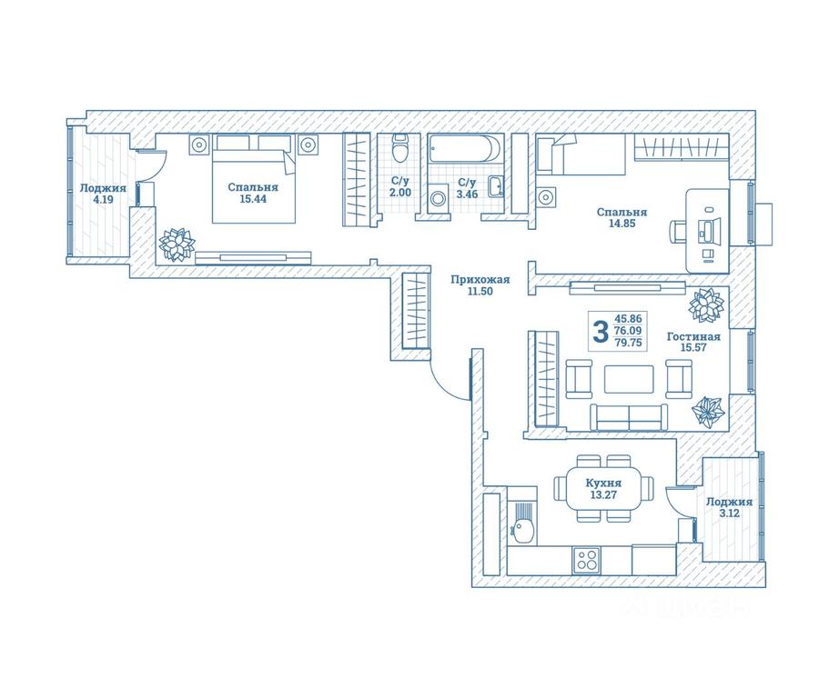 2-BD Apartment Sale, 80.6 sq. m. at Novograd Monino, ulitsa Alksnisa, rabochiy posyolok Monino, Shchyolkovo Urban District, Moscow Region, Russia #1