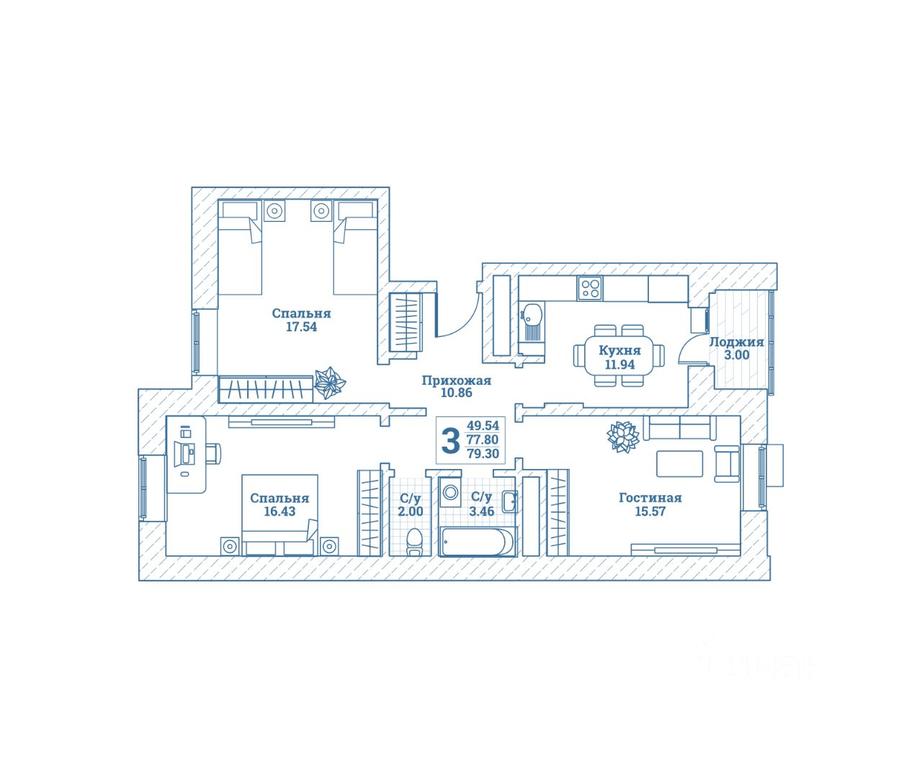 2-BD Apartment Sale, 79.6平方米 at Novograd Monino, ulitsa Alksnisa, rabochiy posyolok Monino, Shchyolkovo Urban District, Moscow Region, Russia #1